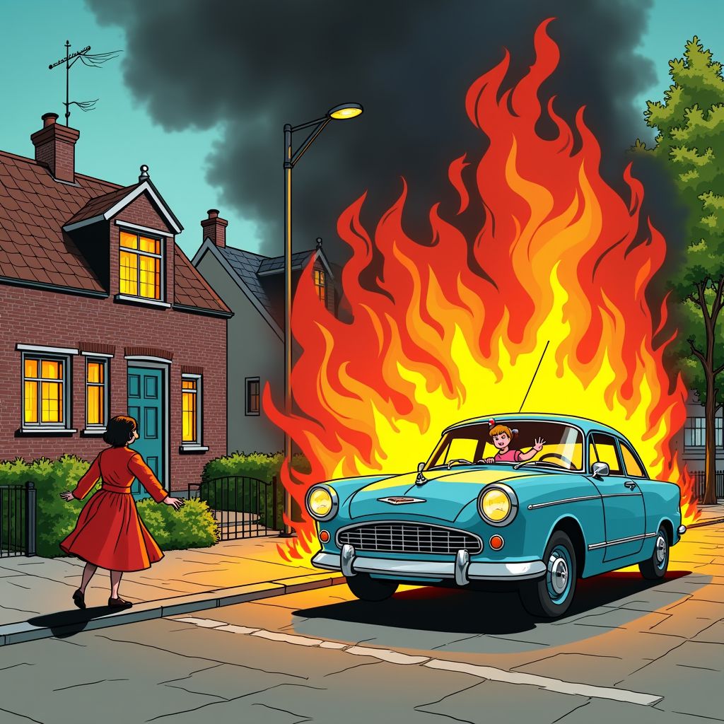 Moeder en kind vluchten langs vlammen tijdens autobrand op Lupineplein