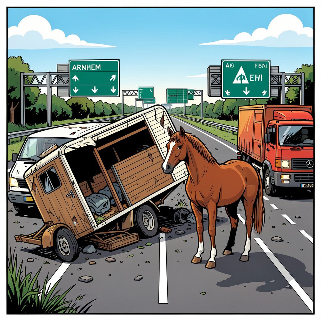 Een paard overleeft wonderbaarlijk een harde klap op de A12 bij Arnhem.