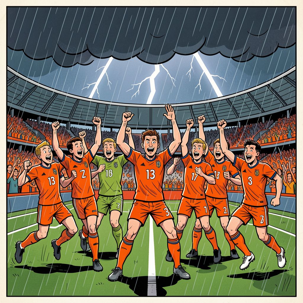 Het Nederlands elftal trotseert de storm in Kansas City en pakt de groepswinst op het WK.