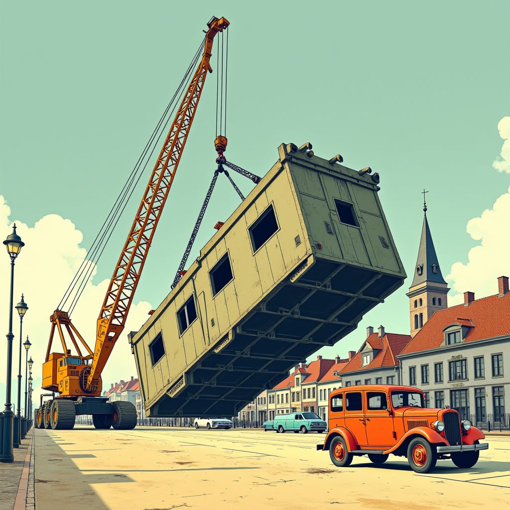 Een betonnen bunker van 123.000 kilo wordt door de lucht getakeld in Scheveningen