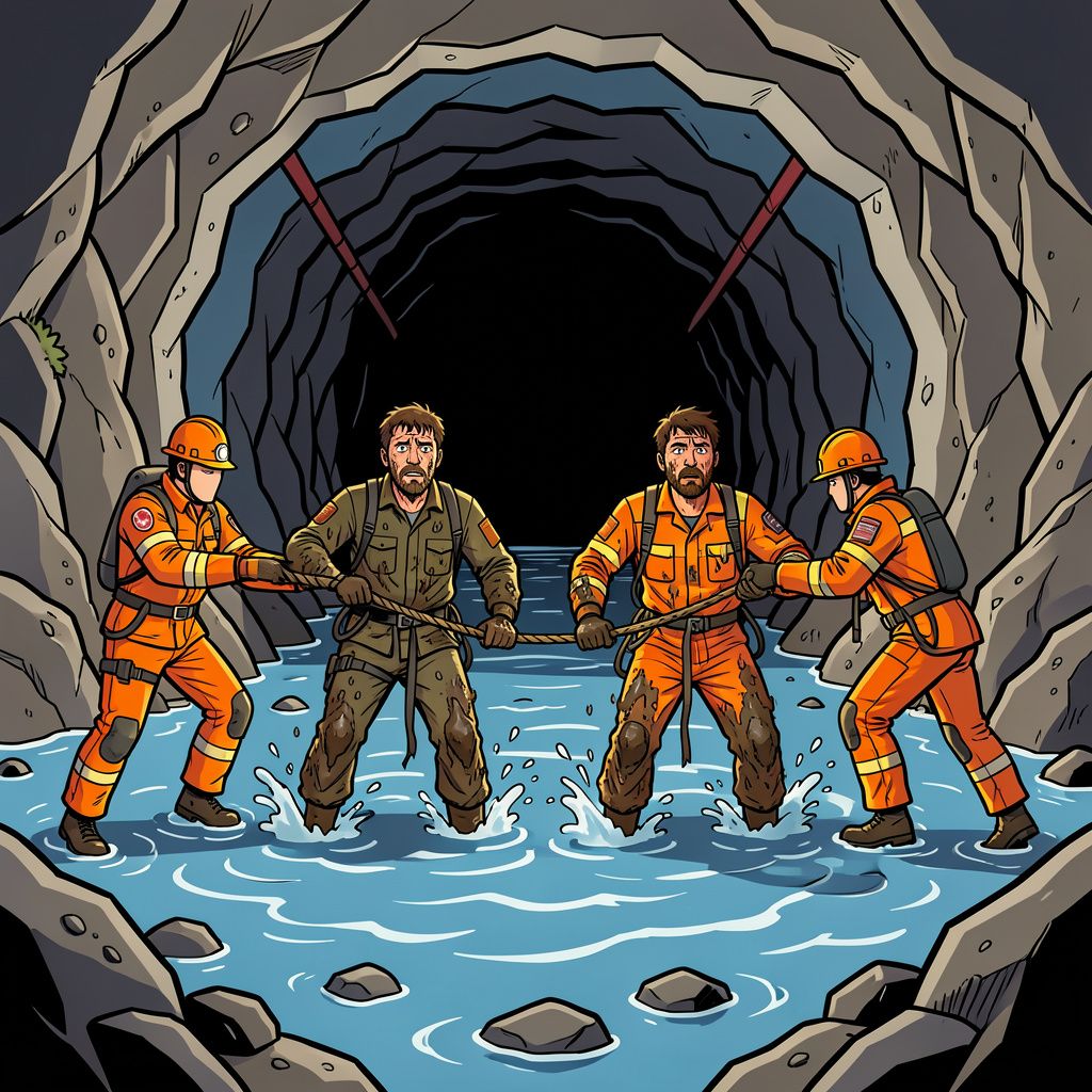 Reddingswerkers halen negen dagen na de verwoestende vloedgolf in Nepal twee arbeiders levend uit een modderige tunnel.