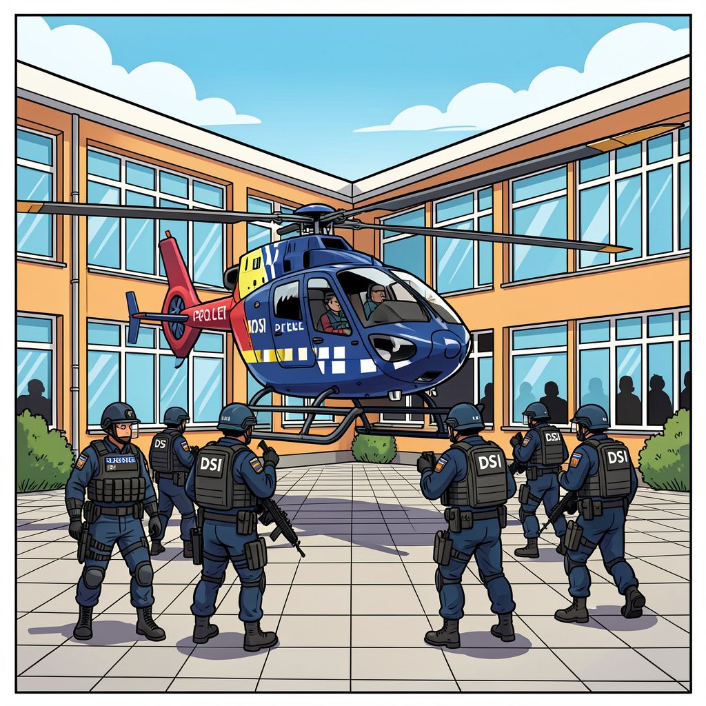 Een speciale politie-eenheid traint met een helikopter bij een MBO-school in Amersfoort.