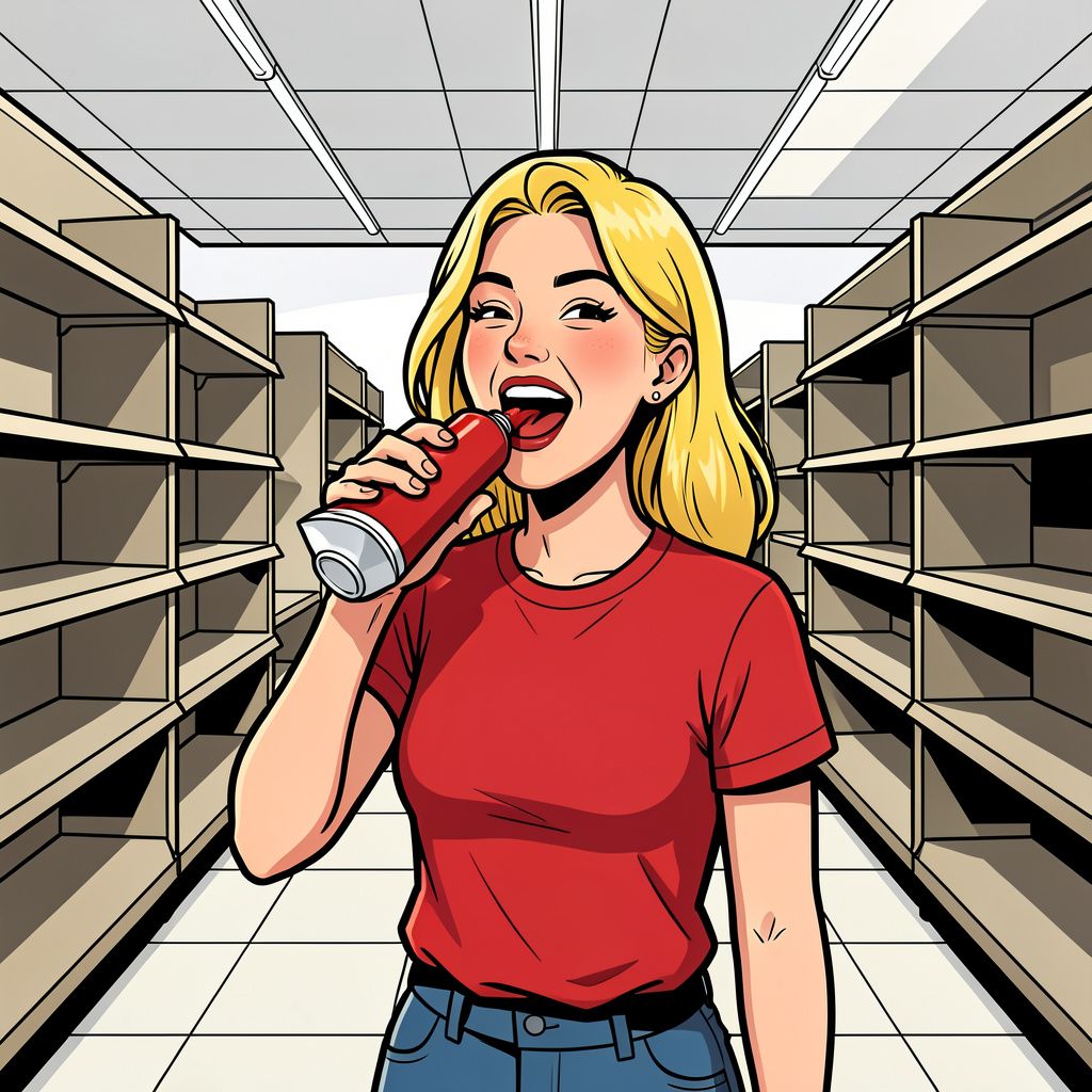 Influencer Monica Geuze snackt tomatenpuree rechtstreeks uit de tube en trekt de supermarkten leeg.