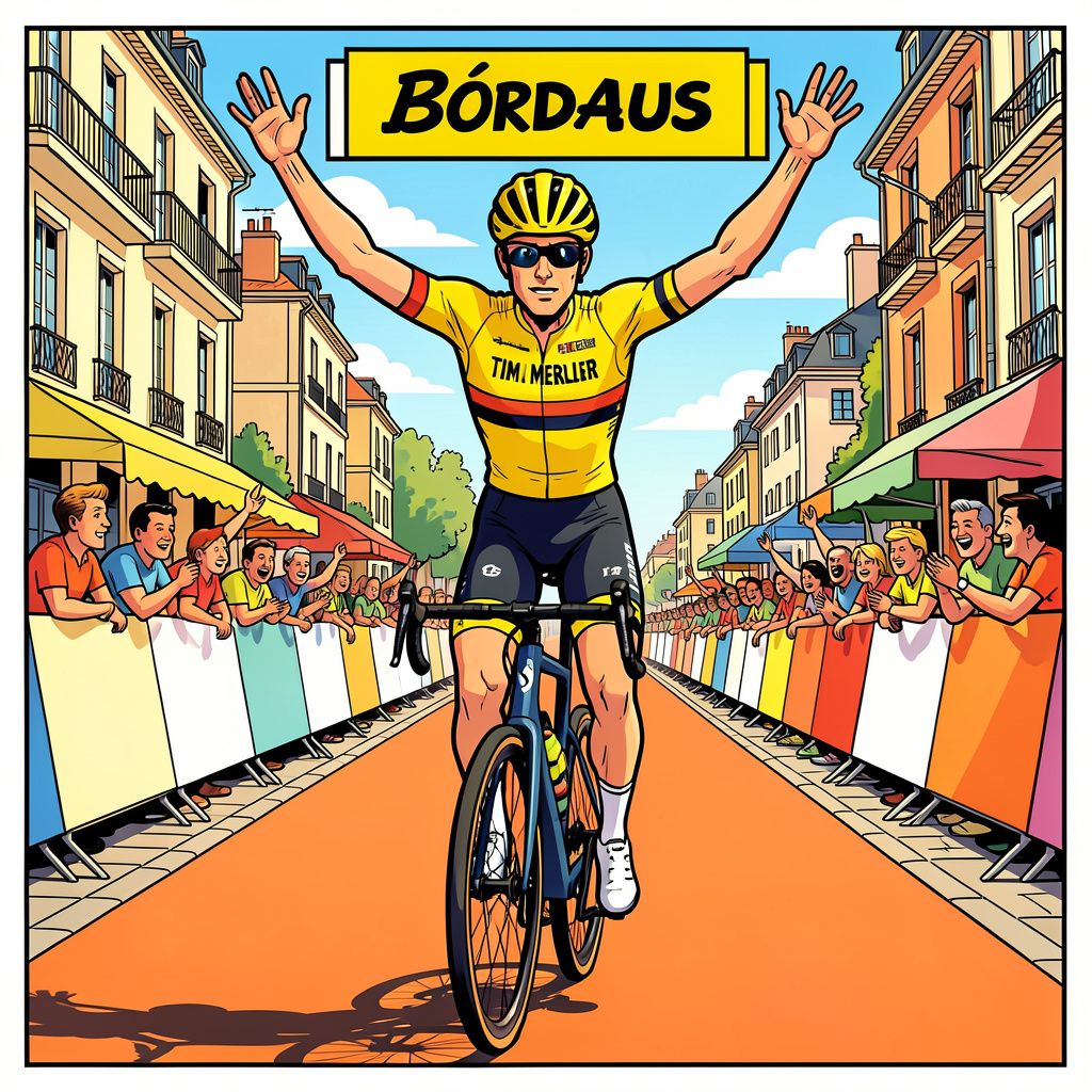 De Belgische sprinter Tim Merlier trotseert de extreme hitte en grijpt de winst in Bordeaux.