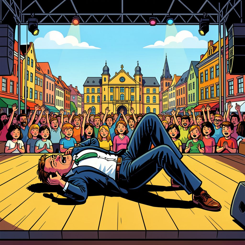 Acteur Milan van Waardenburg zakt in elkaar op het podium door de hitte.