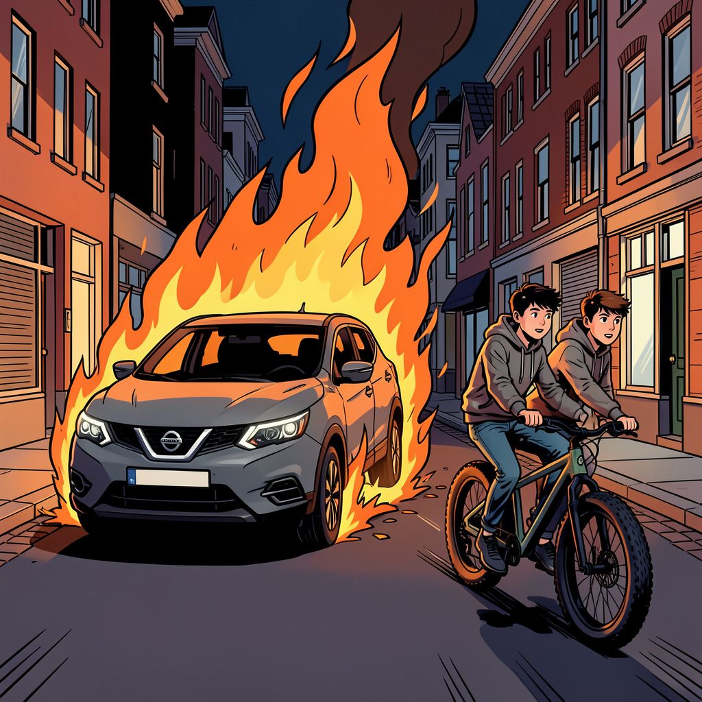 De politie zoekt twee jongens op een fatbike na een nachtelijke autobrand in Den Haag.
