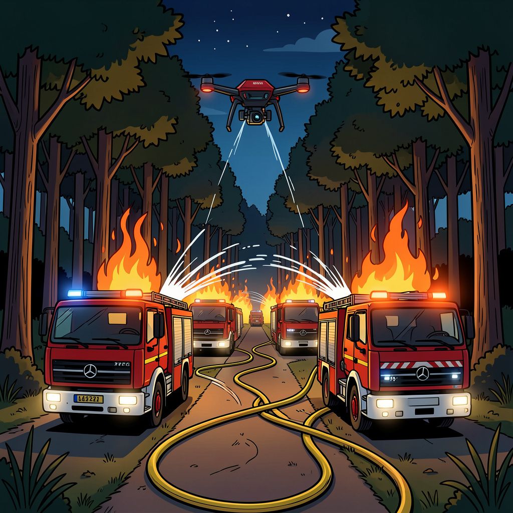 Grote brandweermacht rukt midden in de nacht uit voor een felle bosbrand in Elst.