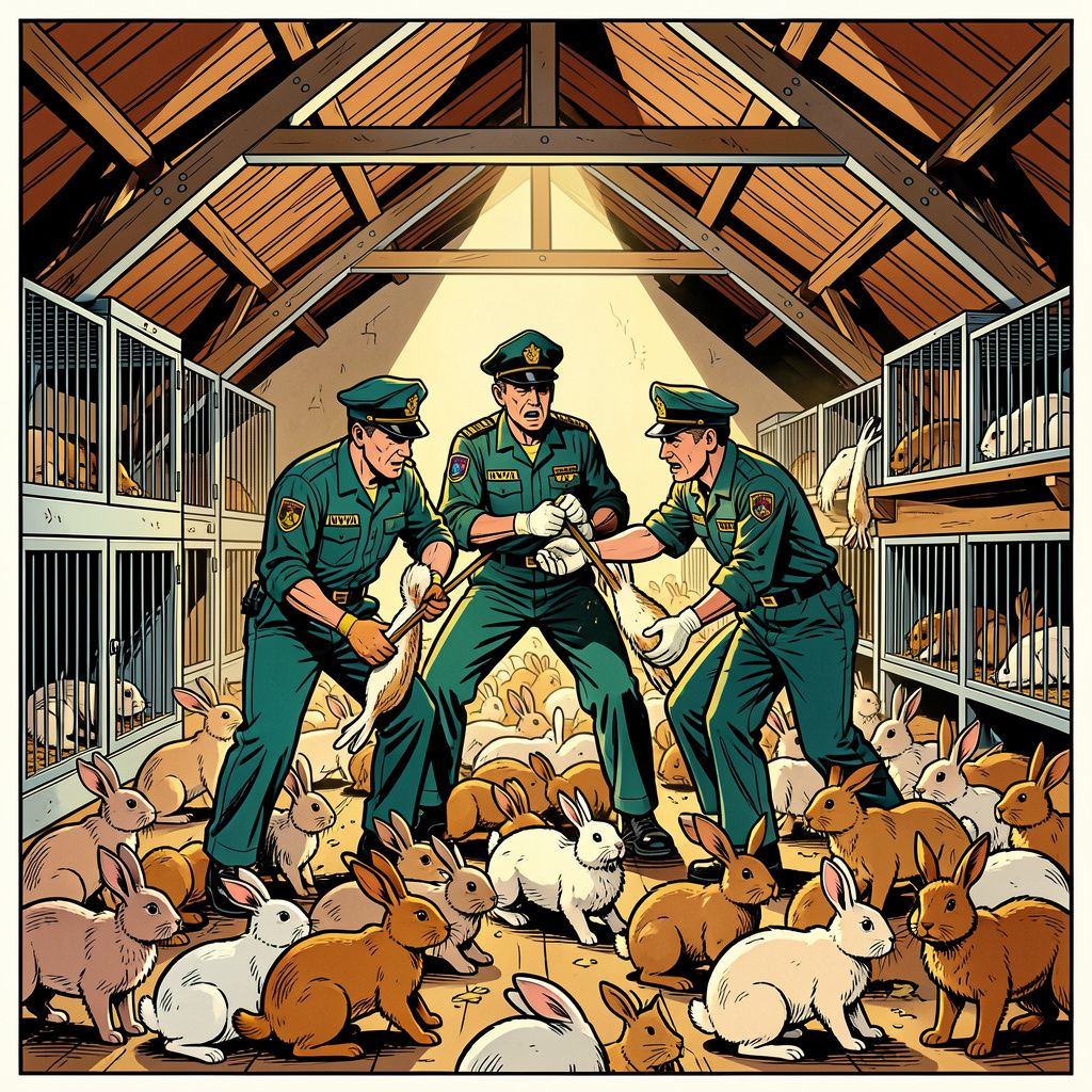 Inspecteurs redden bijna tweeduizend verwaarloosde honden en konijnen uit een snikhete stal.