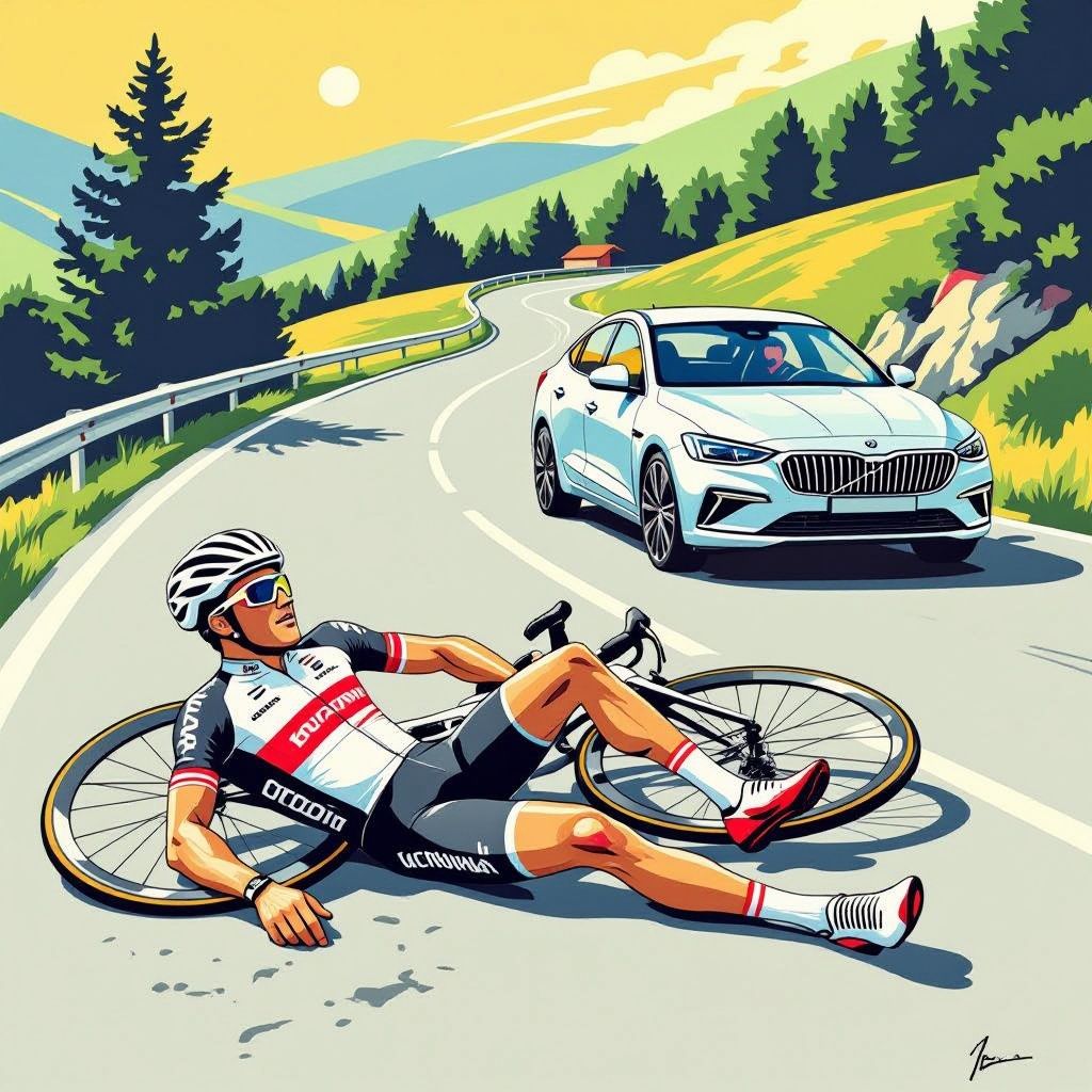 Een botsing met een auto zet wielrenner Primož Roglič vlak voor zijn grote doel tijdelijk buitenspel.