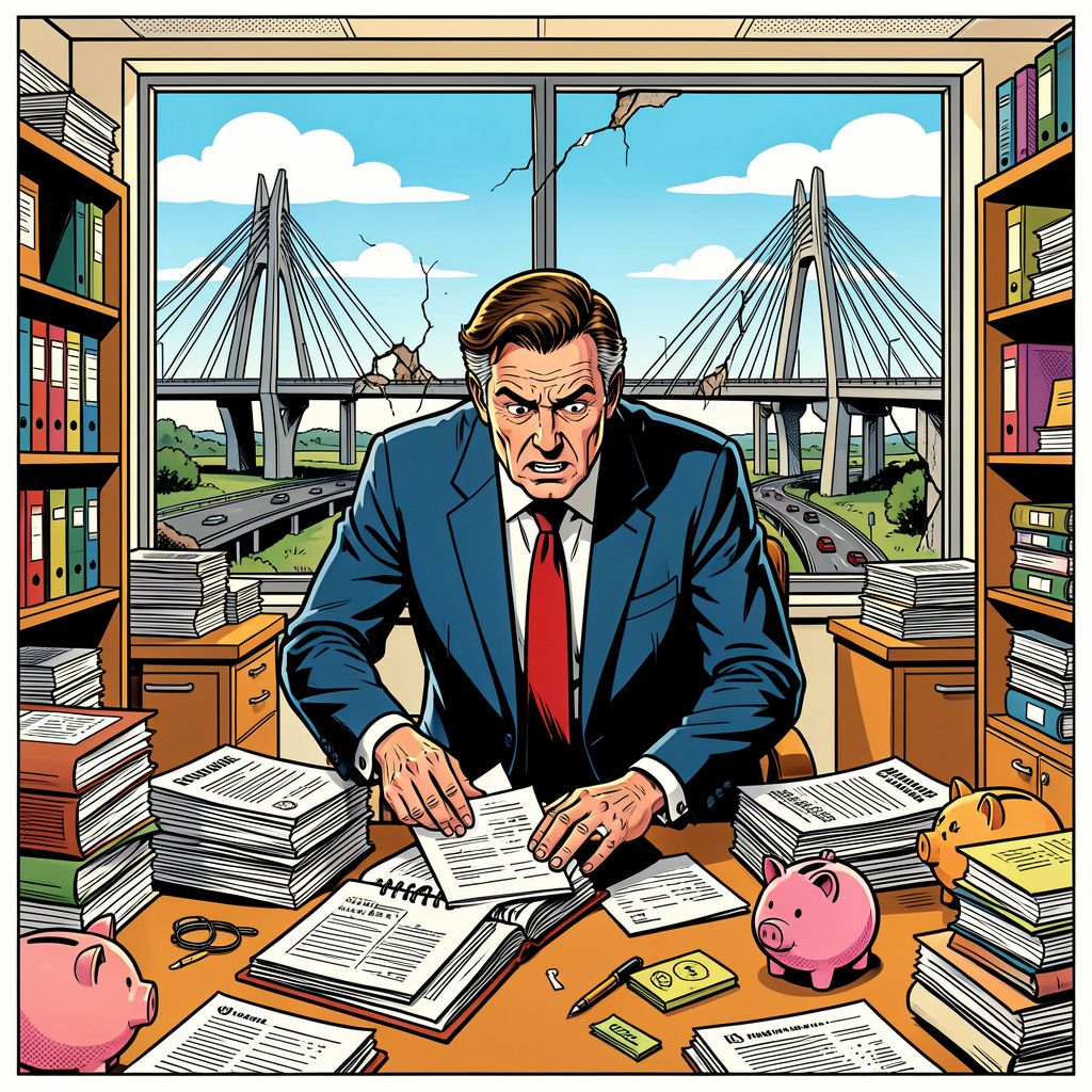 Minister Vincent Karremans zoekt wanhopig naar tachtig miljard euro voor onze krakende bruggen en wegen.