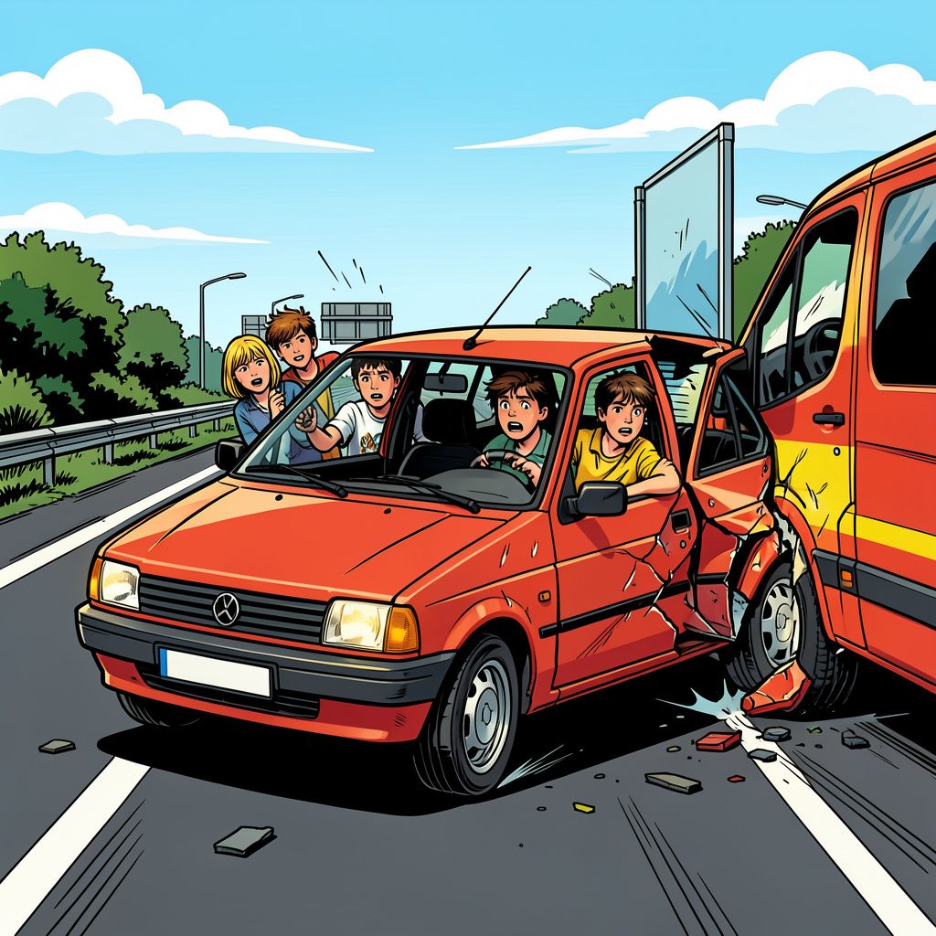 Acht jonge tieners proppen zich in een vijfzitter met een vijftienjarige achter het stuur, met een dodelijk drama als gevolg.