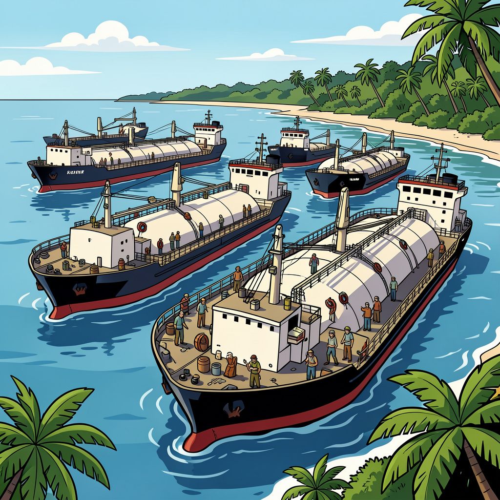 Twintig Iraanse olietankers liggen zonder voedsel en water muurvast voor de kust van Sri Lanka.