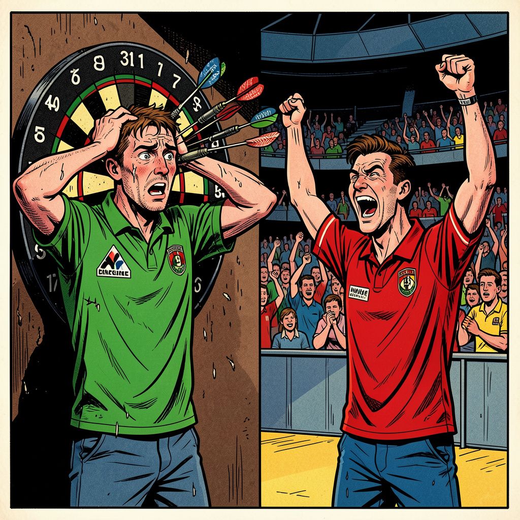 Michael van Gerwen verprutst zes matchdarts en ligt direct uit het toernooi in Amsterdam.