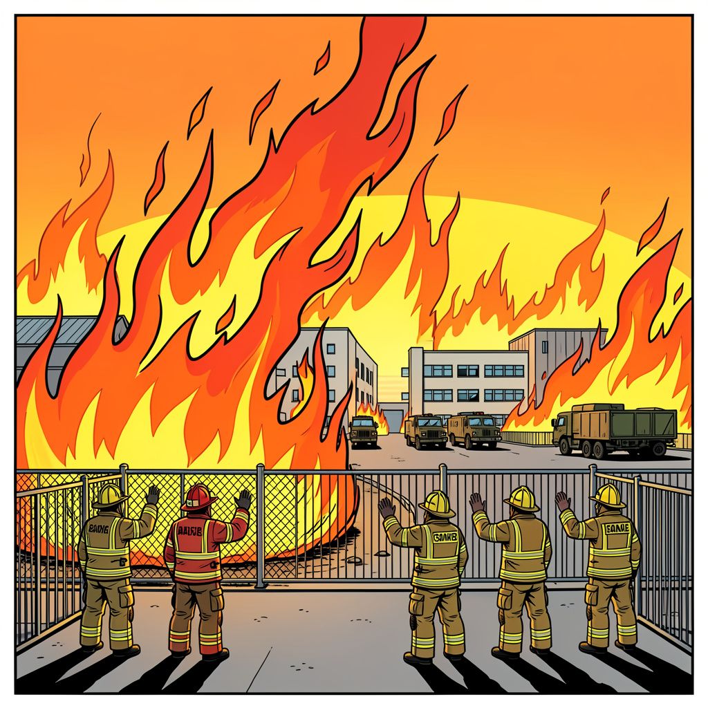 Een Canadese legerbasis veranderde in een vuurzee toen de brandweer door gevaar niet mocht blussen.