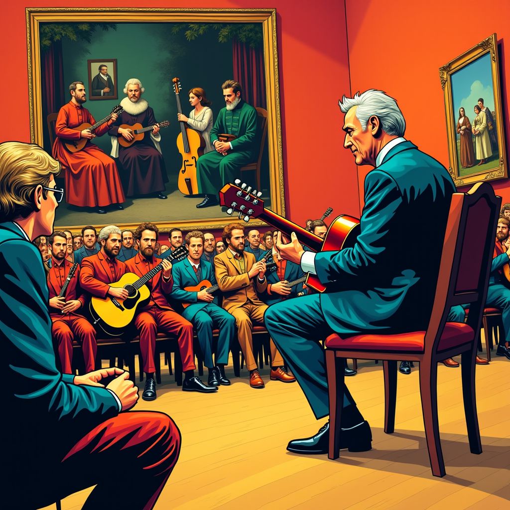 Sting speelt tussen Rembrandts meesterwerken op een gitaar van Lodewijk XIV