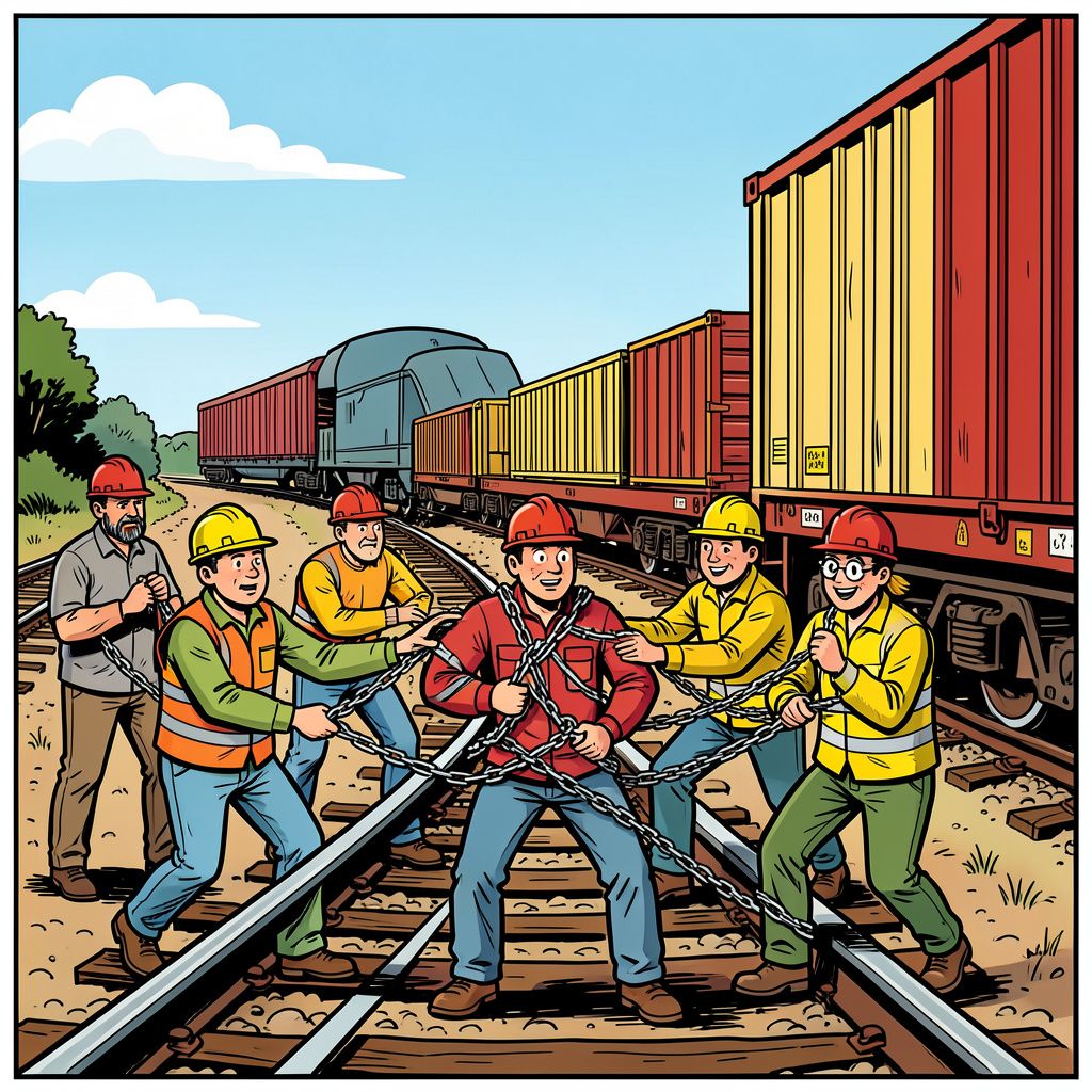 Zestig activisten ketenen zich vast aan de Betuweroute en leggen goederenvervoer plat