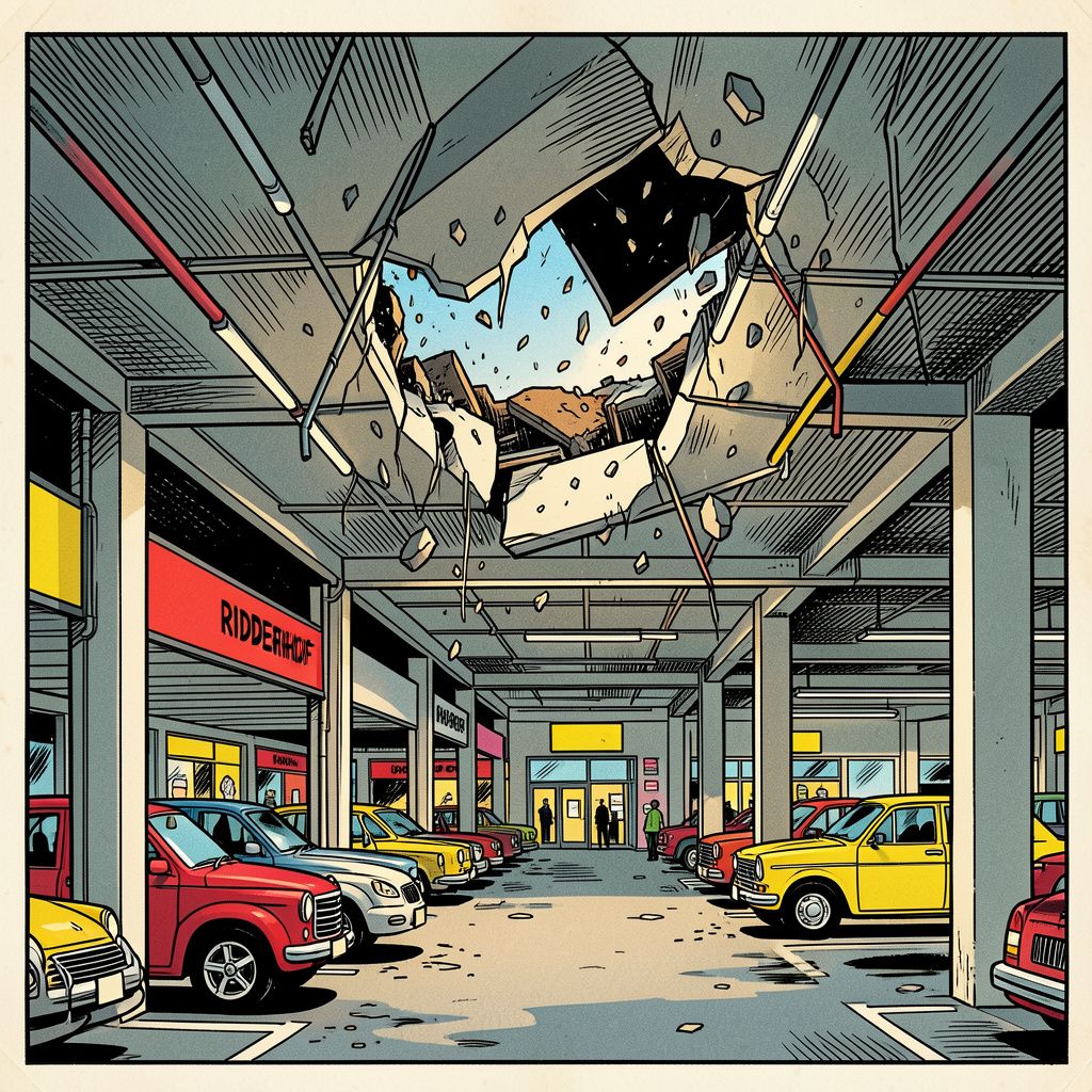 Constructiebalk valt naar beneden in parkeergarage winkelcentrum Ridderhof