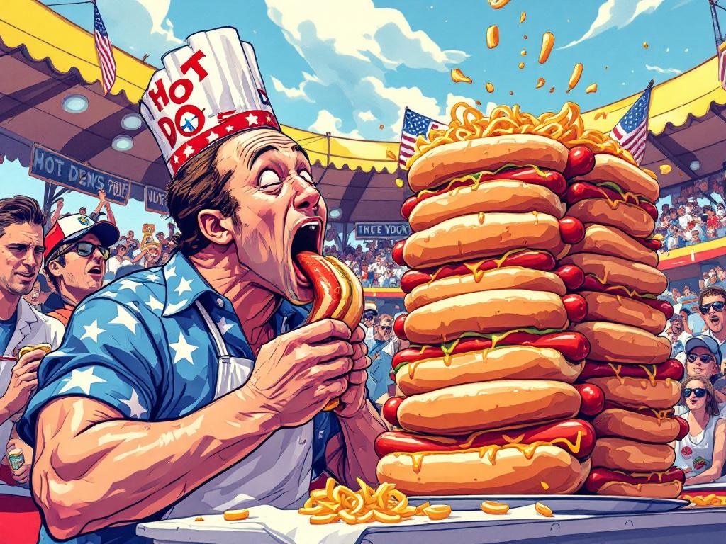 Hotdog-eetlegende Joey Chestnut verslikt concurrentie in recordtempo