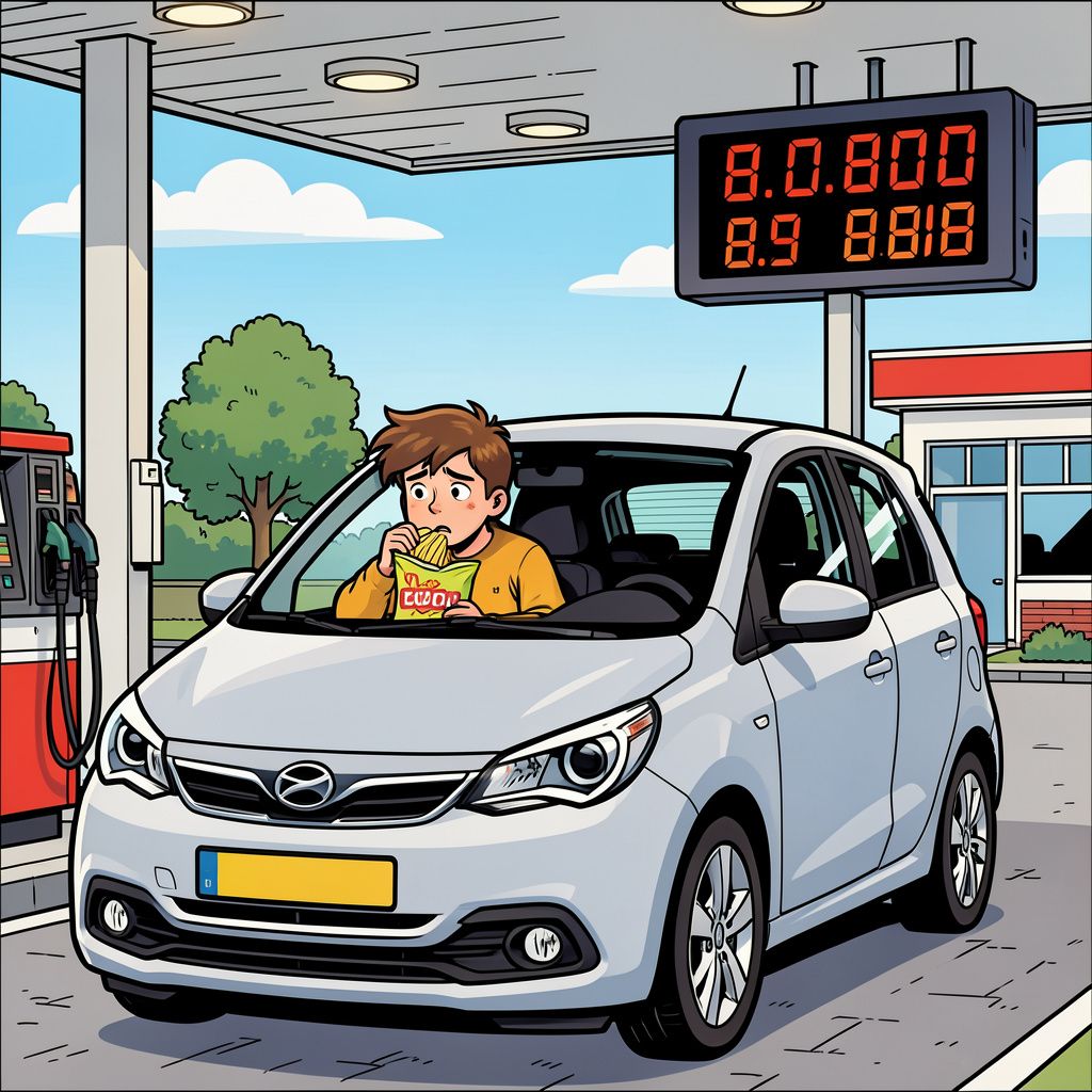 Hoge benzineprijzen dwingen jonge automobilisten tot een dieet van goedkope chips.