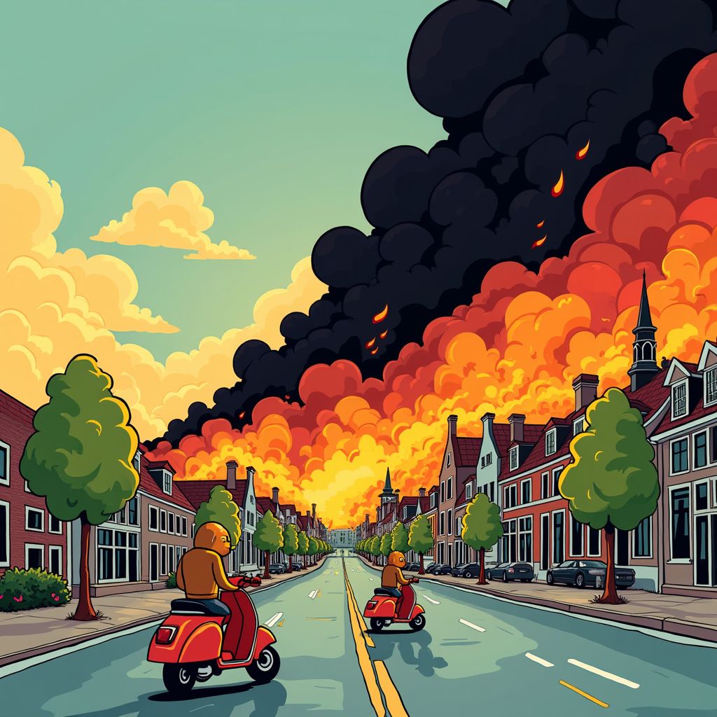 Zwarte rookwolken van brandende scooters zijn tot in Utrecht te zien