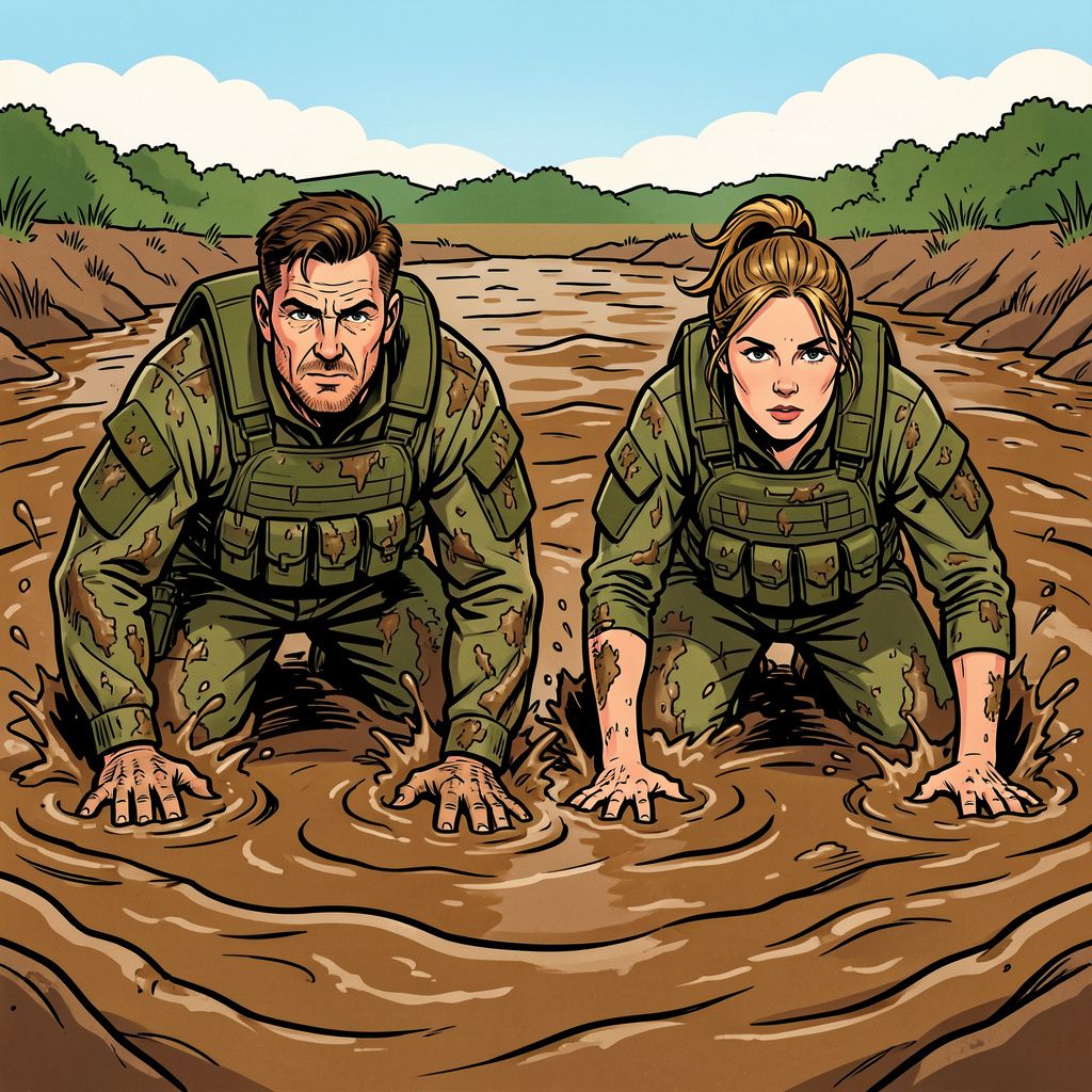 Bekende Nederlanders zoeken hun absolute grens op in de modder van de commando's.