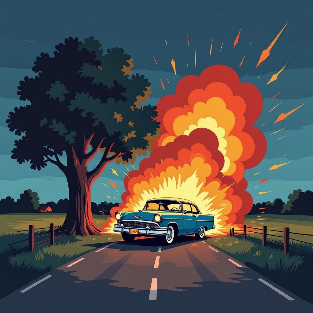 Een fatale botsing tegen een boom verandert een personenauto bij Den Ham in een vuurbal.