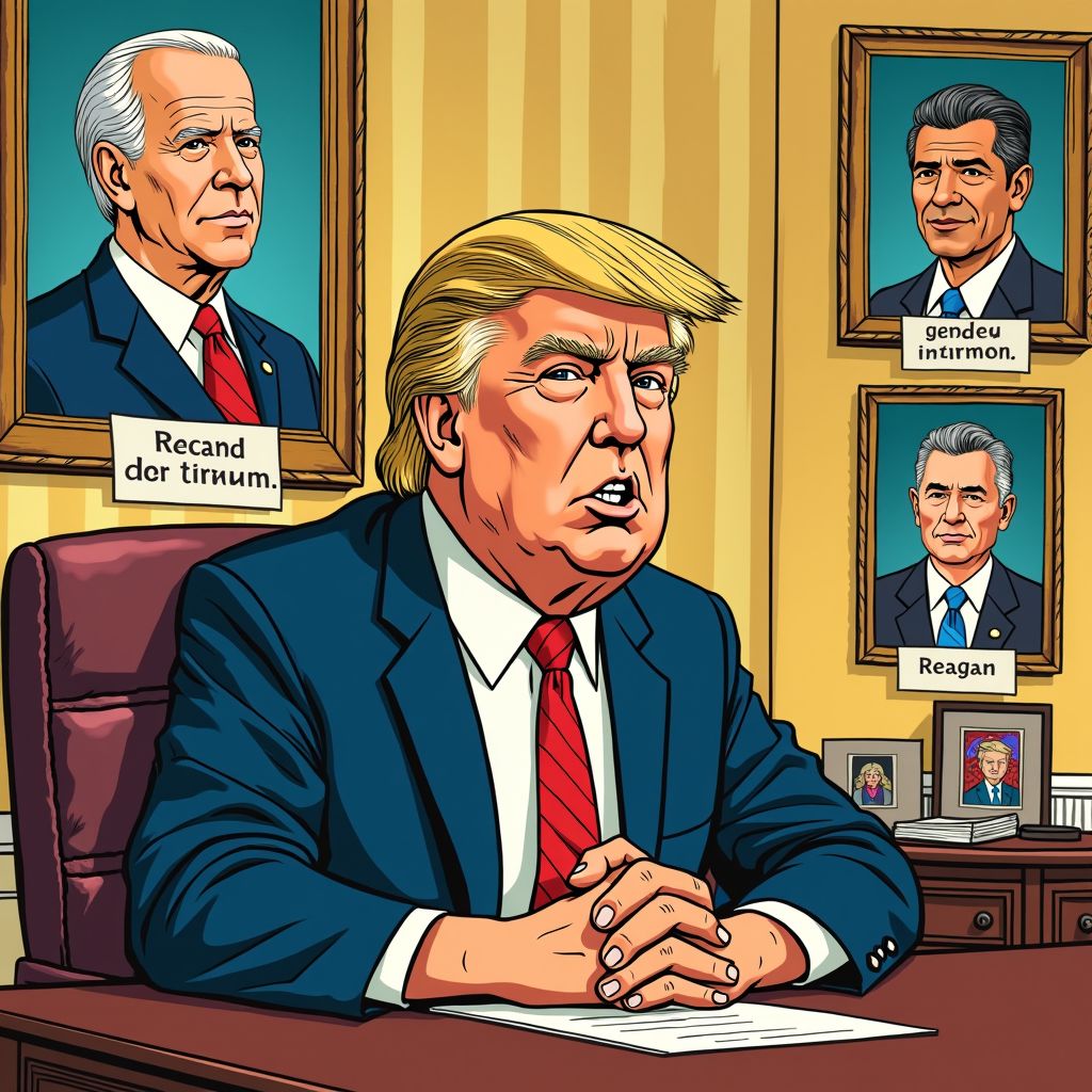 Trump hangt beledigende bordjes onder presidentiële portretten in het Witte Huis