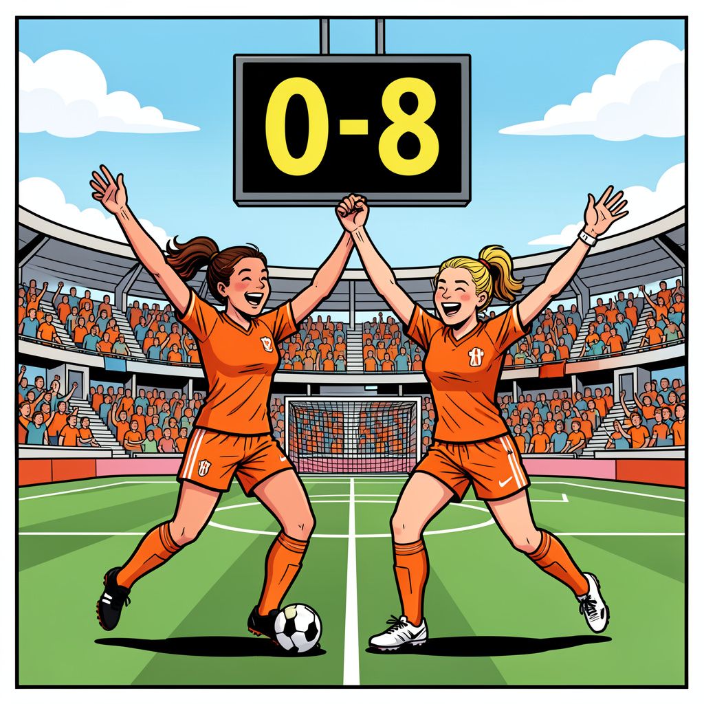 De Oranjevrouwen vermorzelen Hongarije met een historische monsterscore van acht tegen nul.
