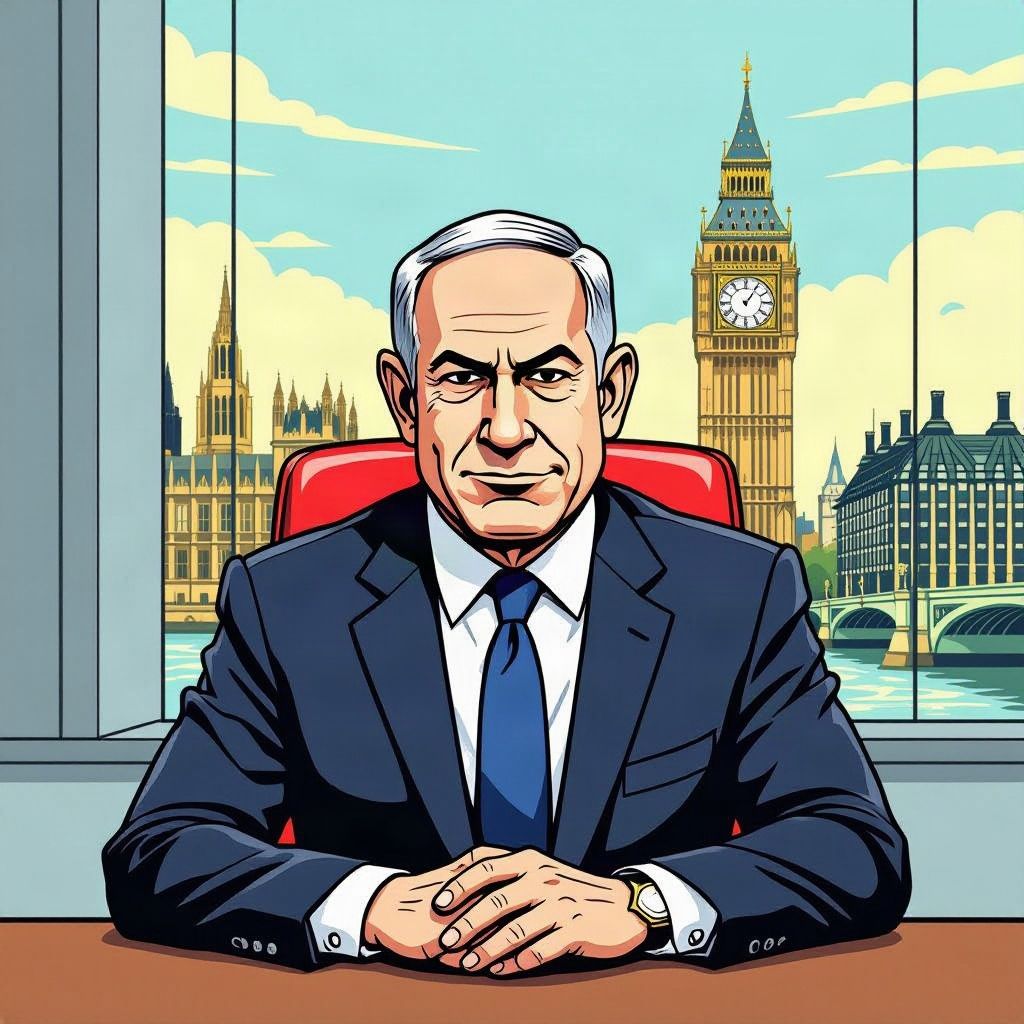 Premier Netanyahu deelt een felle sneer uit en noemt Groot-Brittannië spottend een islamitische republiek.