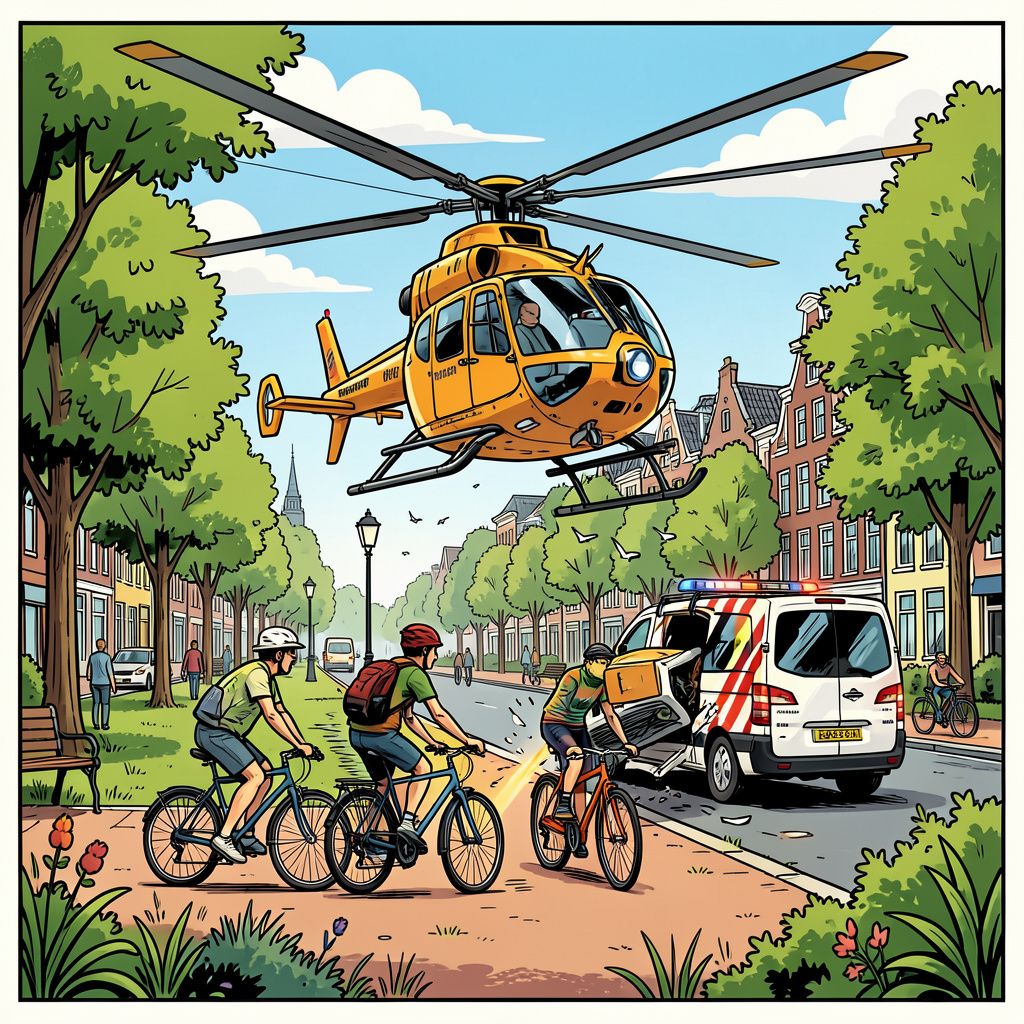 Traumahelikopter landt in Rotterdam park na botsing tussen fietser en bestelbus