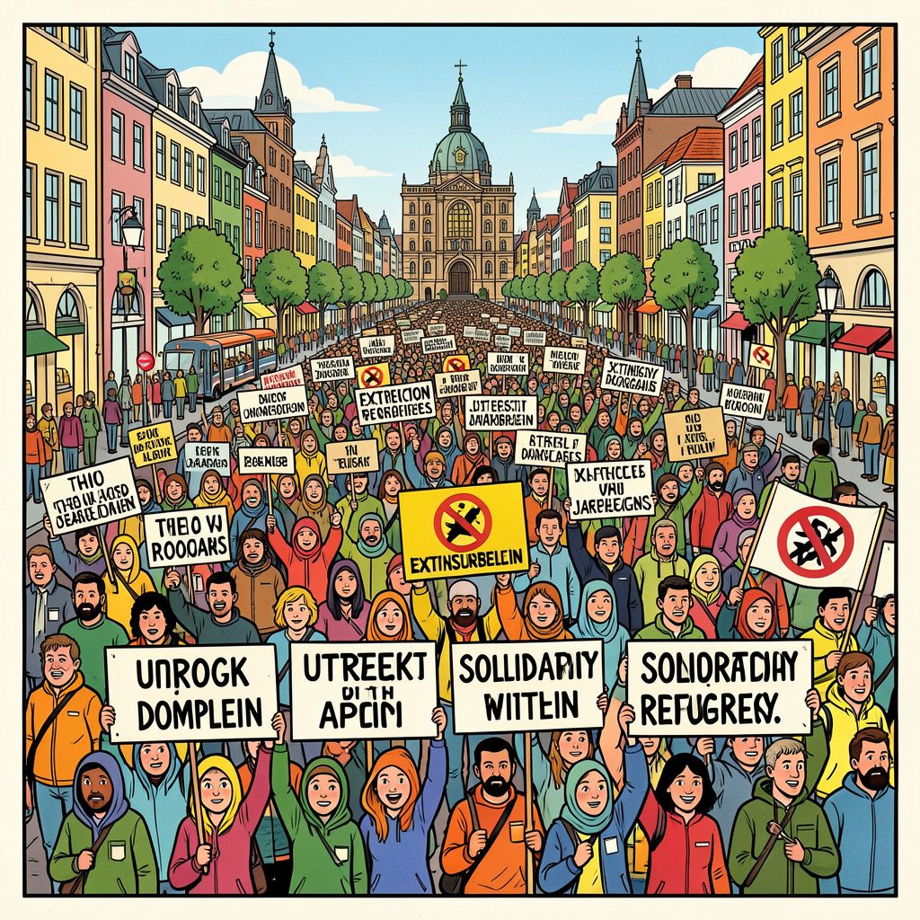 Tienduizend mensen trotseren geweld en gaan Utrecht op voor vluchtelingen