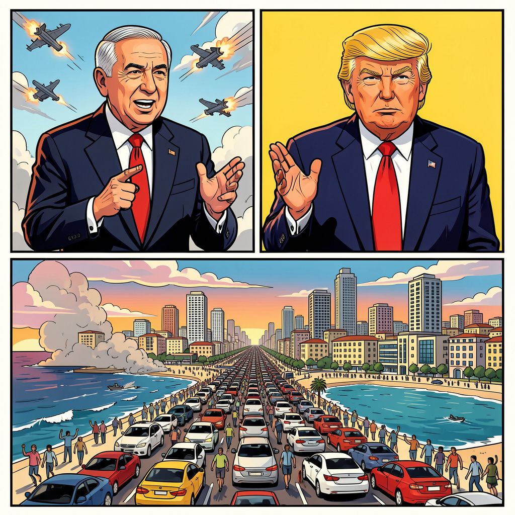 Honderdduizenden vluchten Beiroet uit terwijl Netanyahu bommen aankondigt en Trump een deal claimt