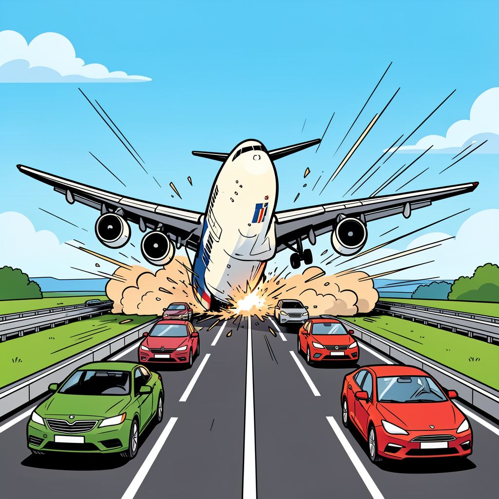 Een vrachtvliegtuig van Amazon schiet de landingsbaan af en ramt auto's op de weg.