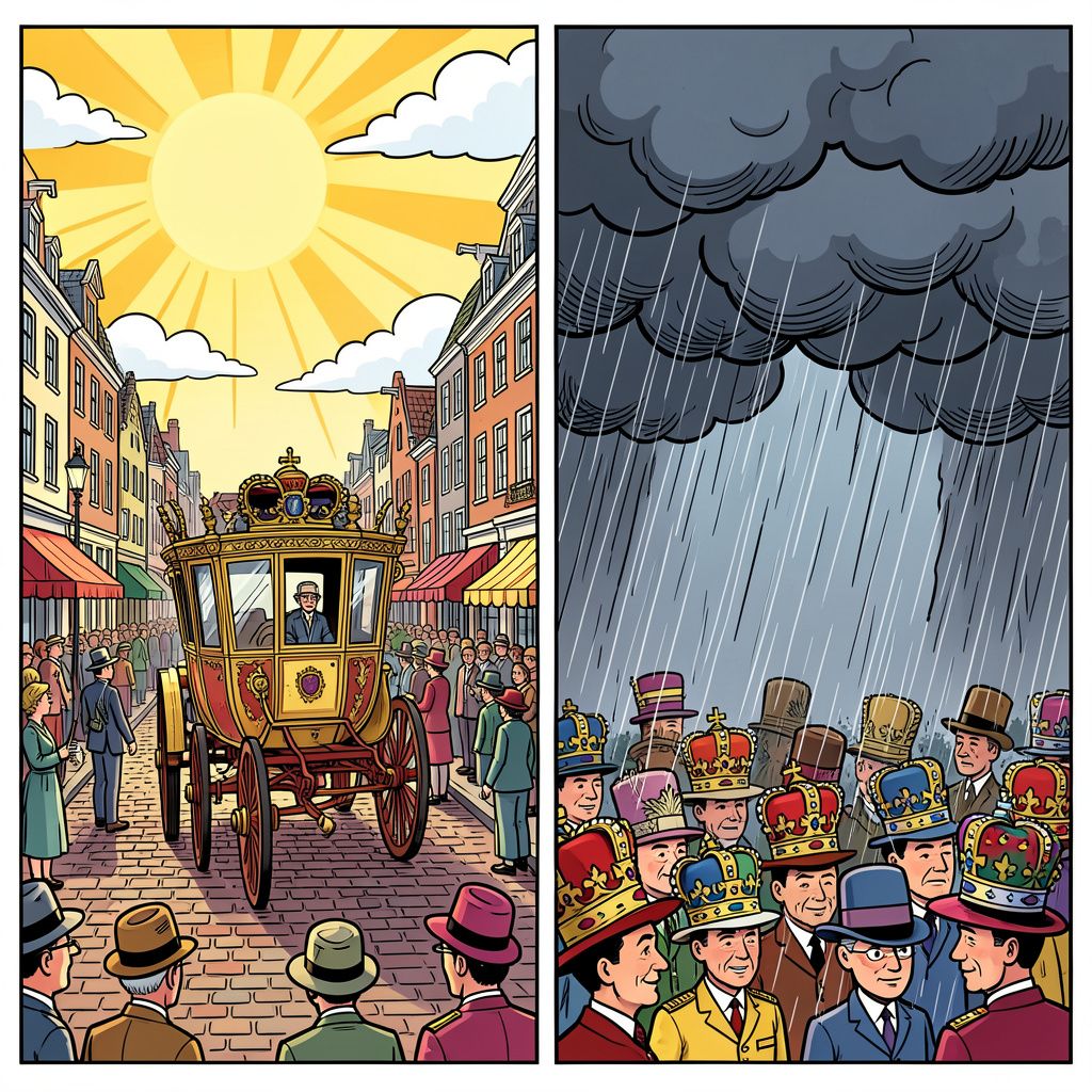 Prinsjesdag start dit jaar verrassend warm, maar een late plensbui loert op de koninklijke hoedjes.