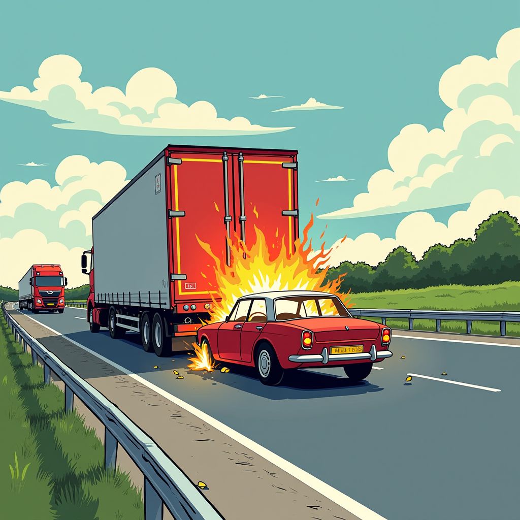 Vrachtwagen ramt auto op A15 waarna wagen uitbrandt en weg urenlang dicht gaat