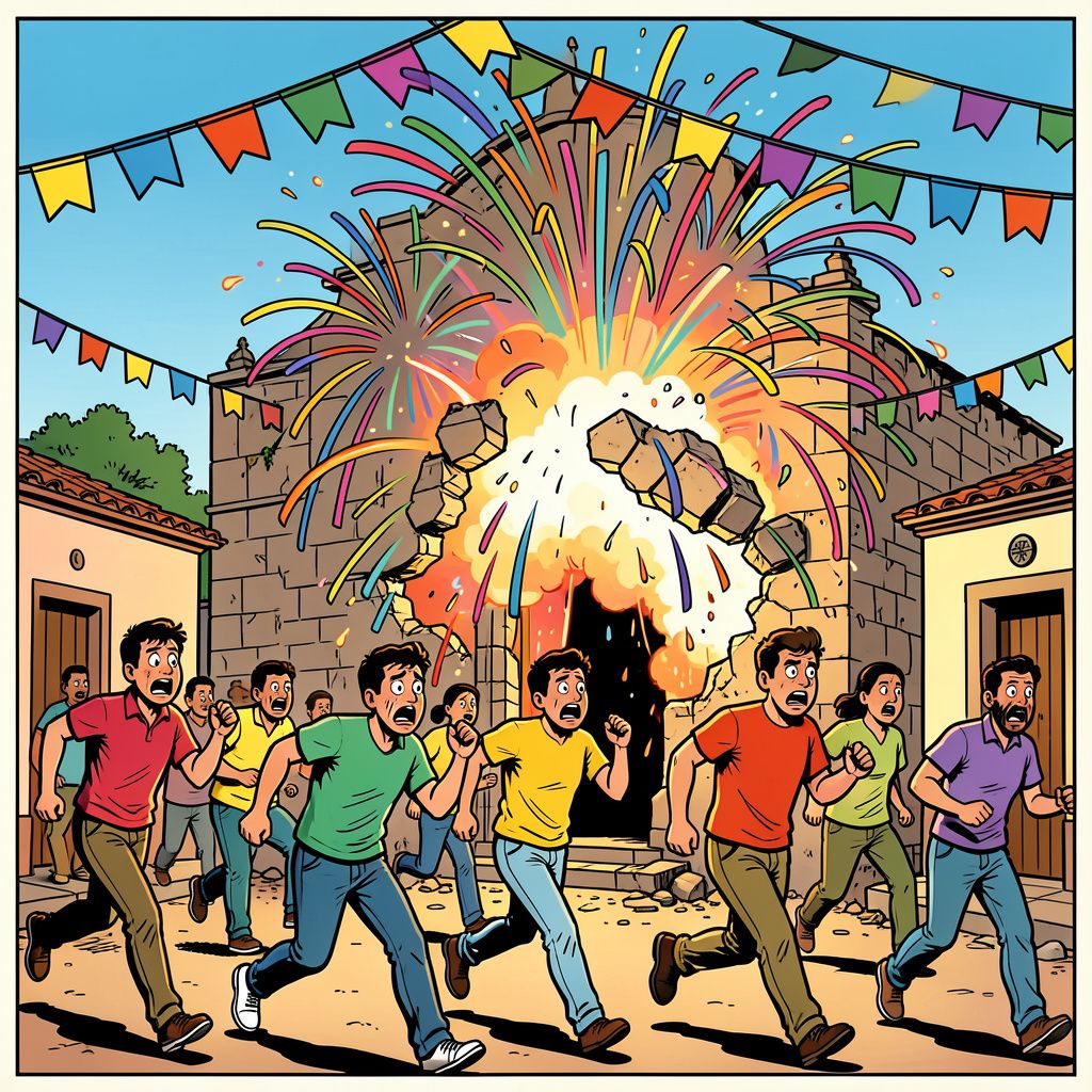 Een Mexicaans dorpsfeest eindigt in drama als opgeslagen vuurwerk in een kerk ontploft.