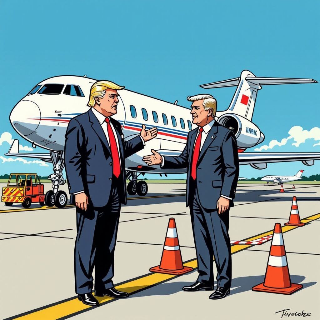 Trump parkeert zijn gratis Qatarese luxevliegtuig tijdelijk wegens een gebrek aan raketafweer.