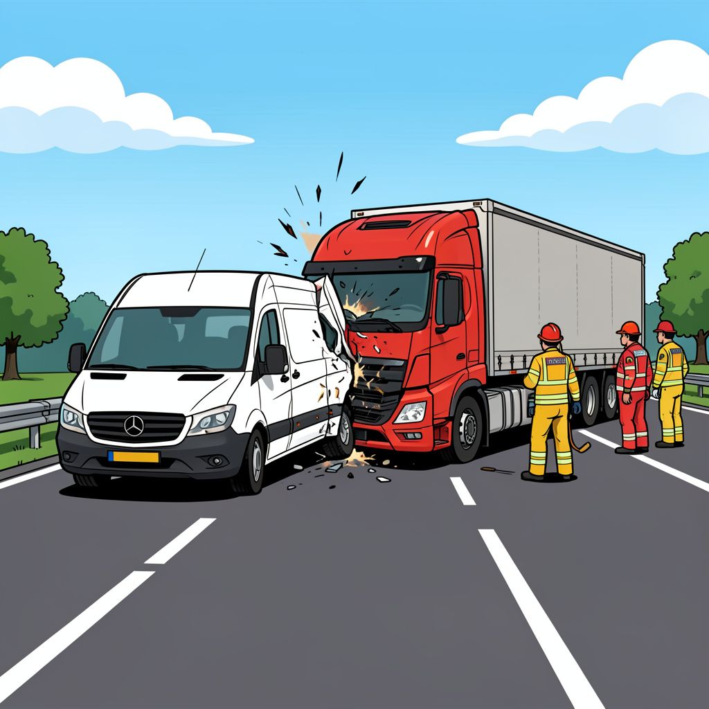 Een bestelbus klapt achterop een vrachtwagen en zet de snelweg A17 urenlang volledig op slot.
