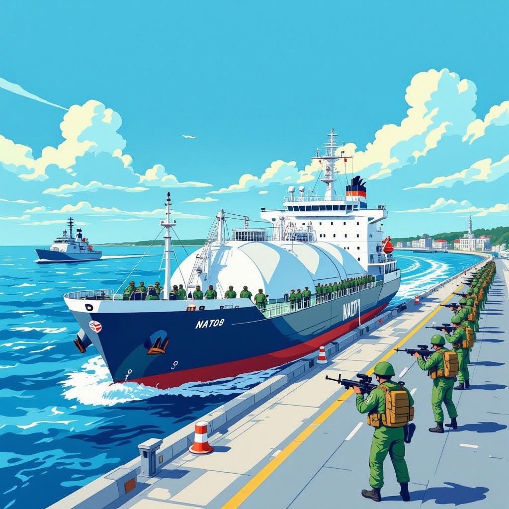 Rusland stuurt een commerciële gastanker vol militairen en zware wapens langs de NAVO-kust.