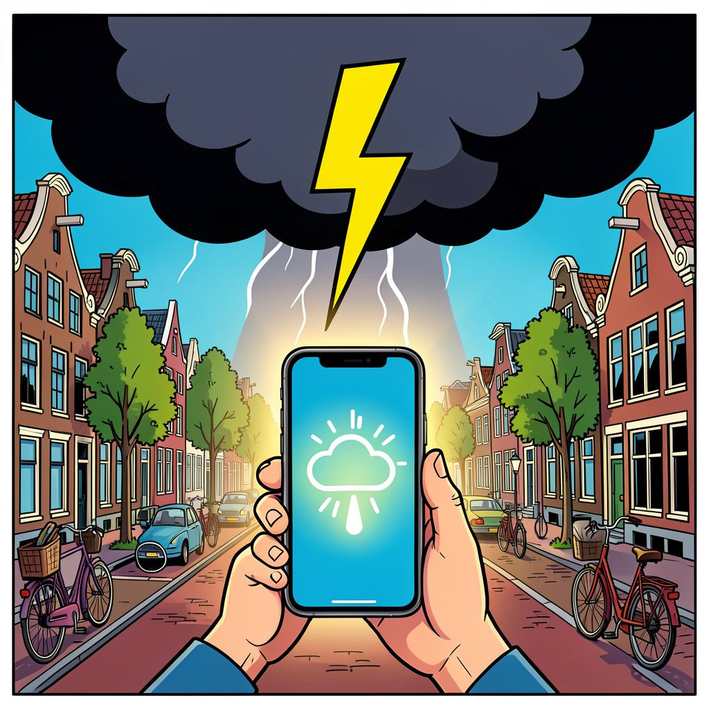 De vernieuwde KNMI-app waarschuwt u voortaan binnen een kwartier voor een lokale zware onweersbui.