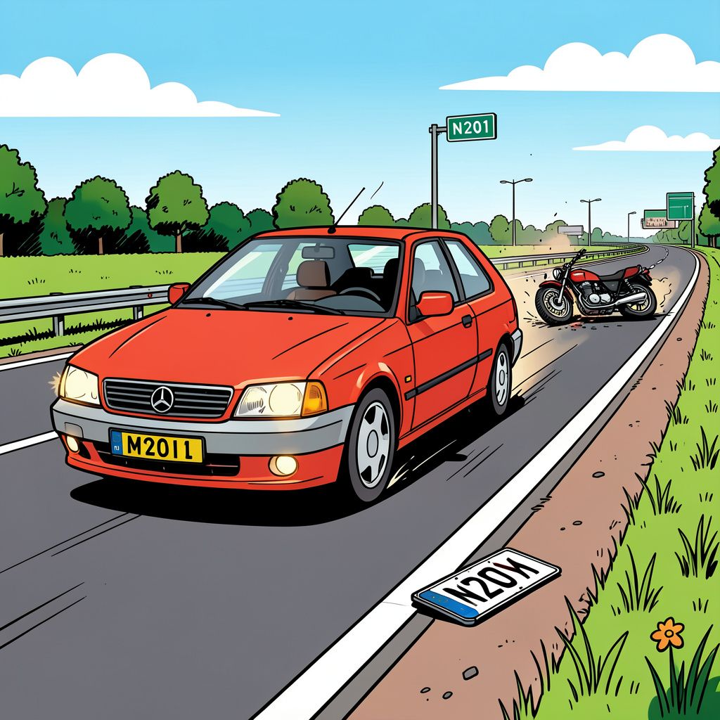 Een doorrijder laat per ongeluk zijn eigen kentekenplaat achter na een zware crash met een motorrijder in Hoofddorp.