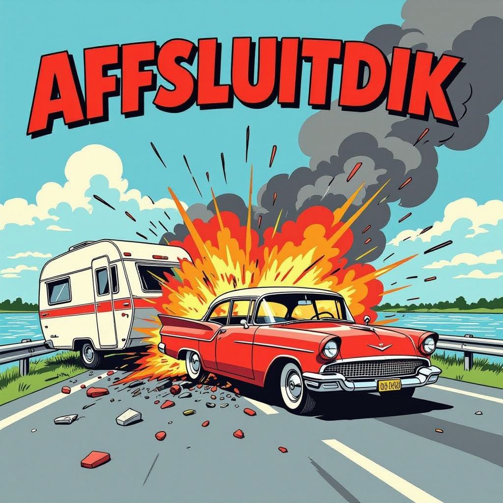 Vakantiechaos op de Afsluitdijk: caravan vliegt in stukken na zwaar ongeluk