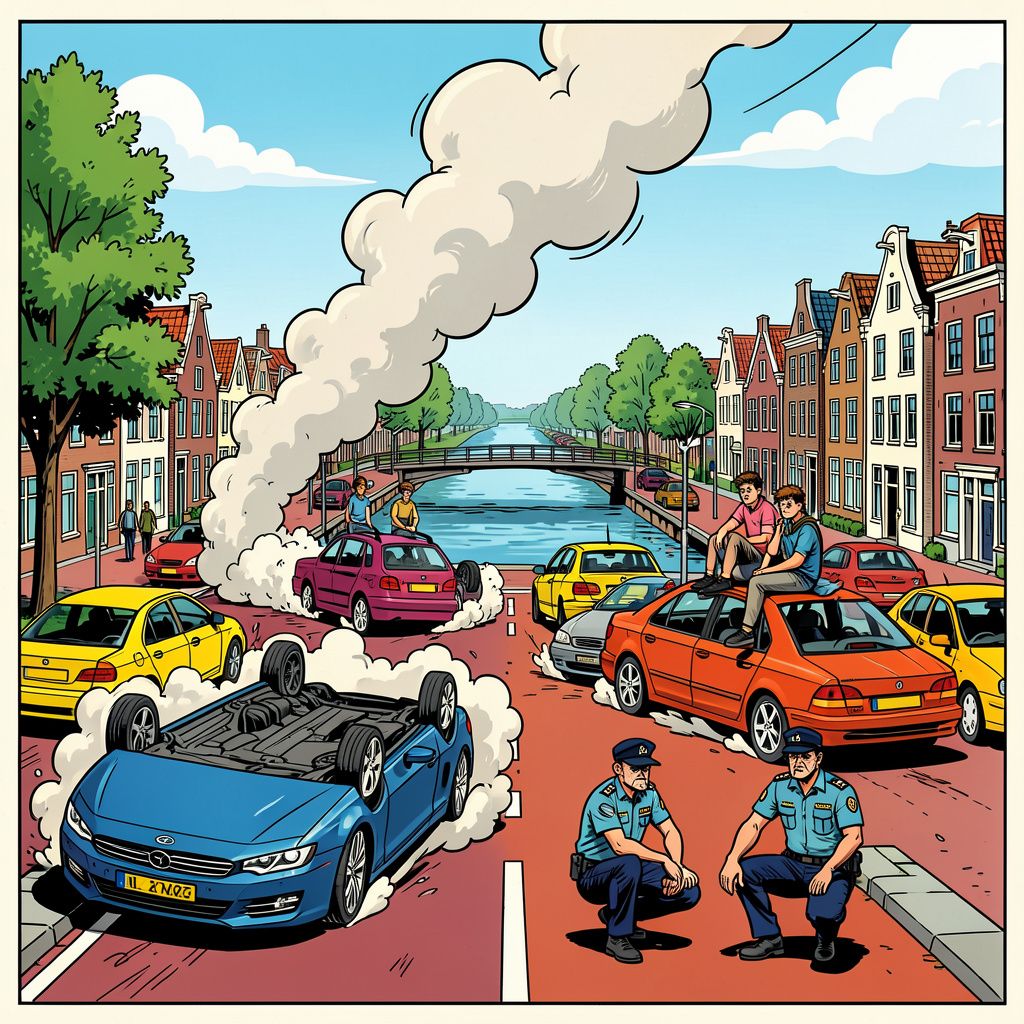 Luilak in Alblasserdam eindigt zonder gewonden ondanks spectaculaire chaos met omgekeerde auto's