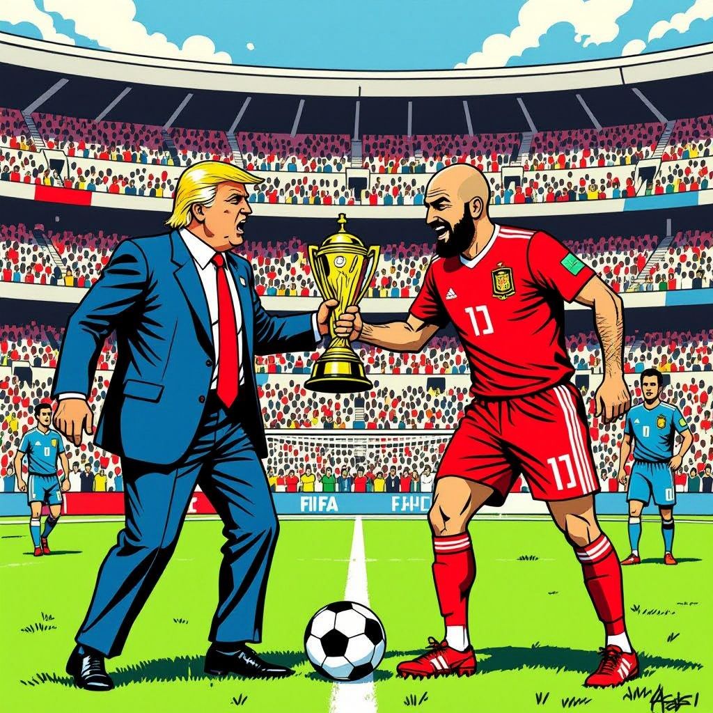 Het publiek fluit Donald Trump keihard uit tijdens de WK-finale en de FIFA-baas moet hem daarna pijnlijk van de Spaanse kampioensfoto trekken.