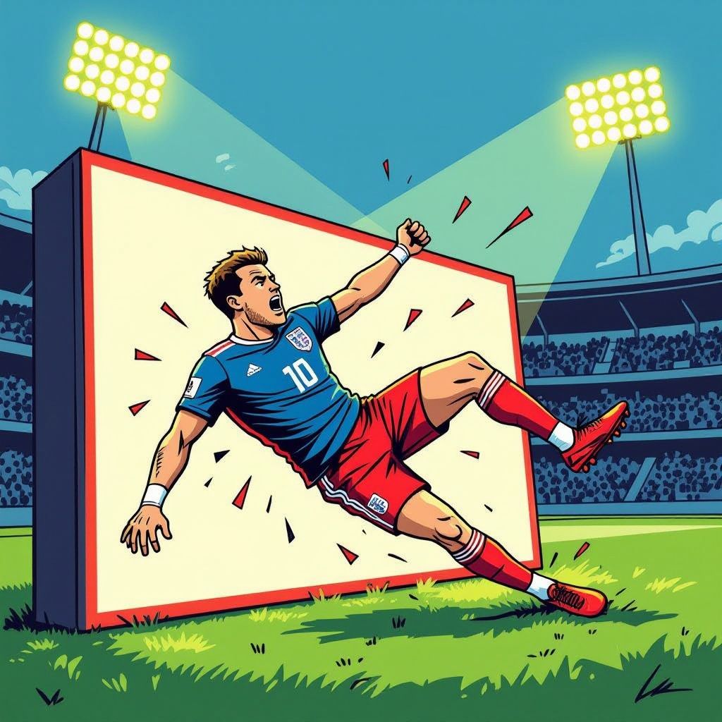 Jordan Henderson juicht zich het WK uit na een ongelukkige val over een reclamebord.