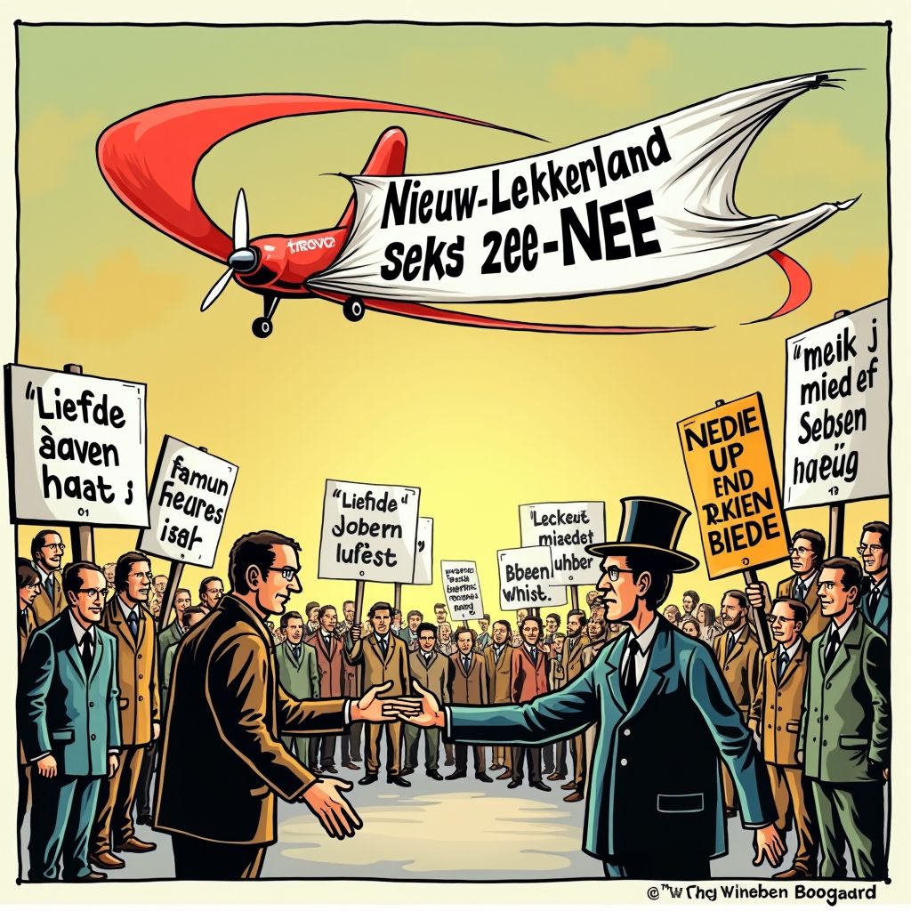 Een vliegtuig met 'Nieuw-Lekkerland zegt nee' cirkelde boven de gemeente terwijl duizend mensen de straat op gingen.