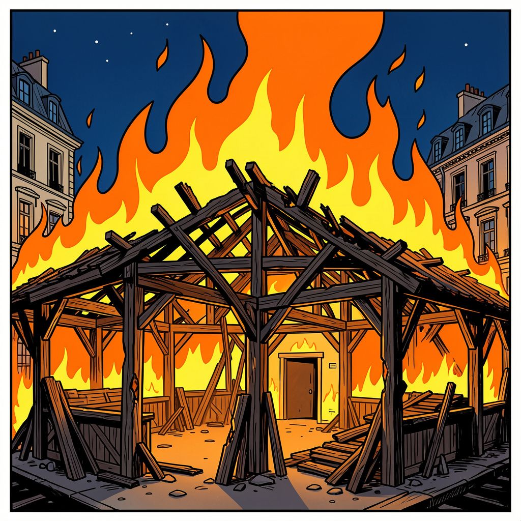 Een verwoestende brand legt de oudste overdekte markt van Parijs in de as.