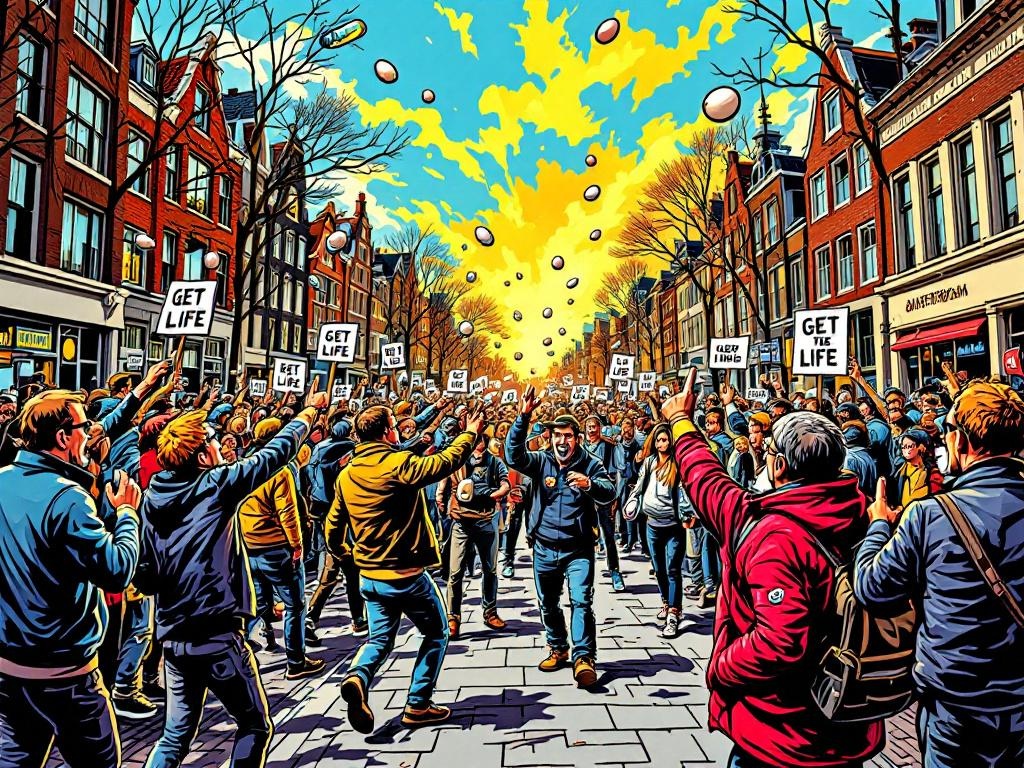 Bewoners gooien waterflesjes terug naar demonstranten tijdens verhitte confrontaties op de Overtoom