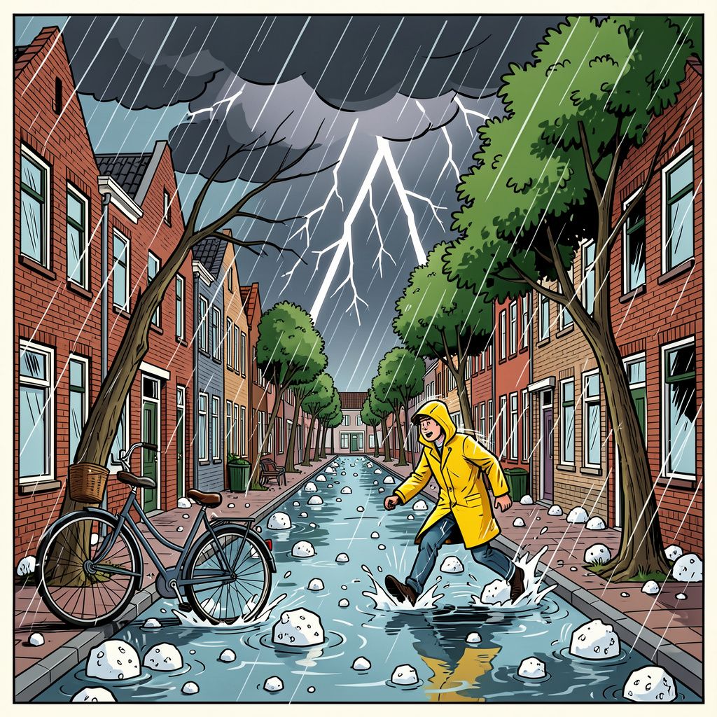 Het onweer trekt dinsdag dwars door Nederland en laat sporen van hagel en wateroverlast achter