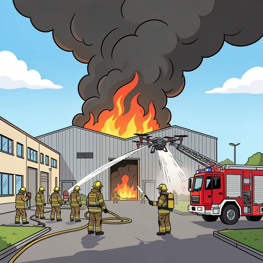 Grote rookwolken trekken over Heerenveen door een felle brand in een loods.